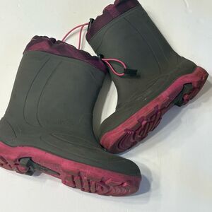 Kamik Snow Boot Children Snobuster Grey Pink Mid-Calf Pull On Waterproof Size 3